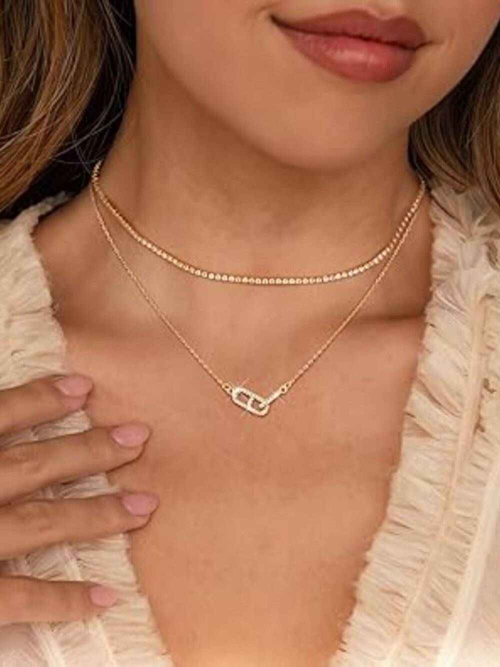 Neiman Marcus 14K Gold Plated Paperclip Cubic Zirconia Necklace